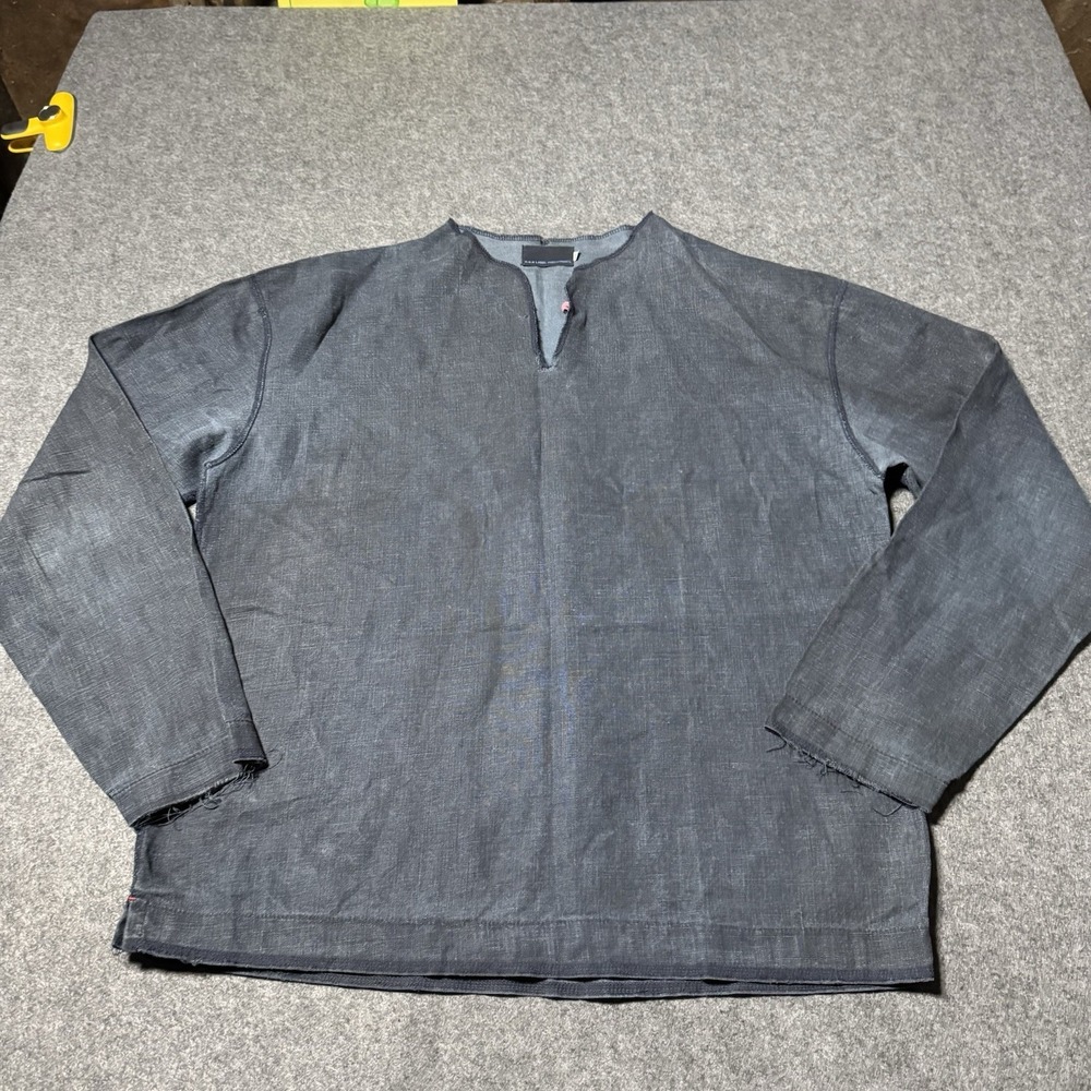 VTG 90s B.B.H Label Distressed Linen Longsleeve Top Womens 38 Lagenlook Grunge